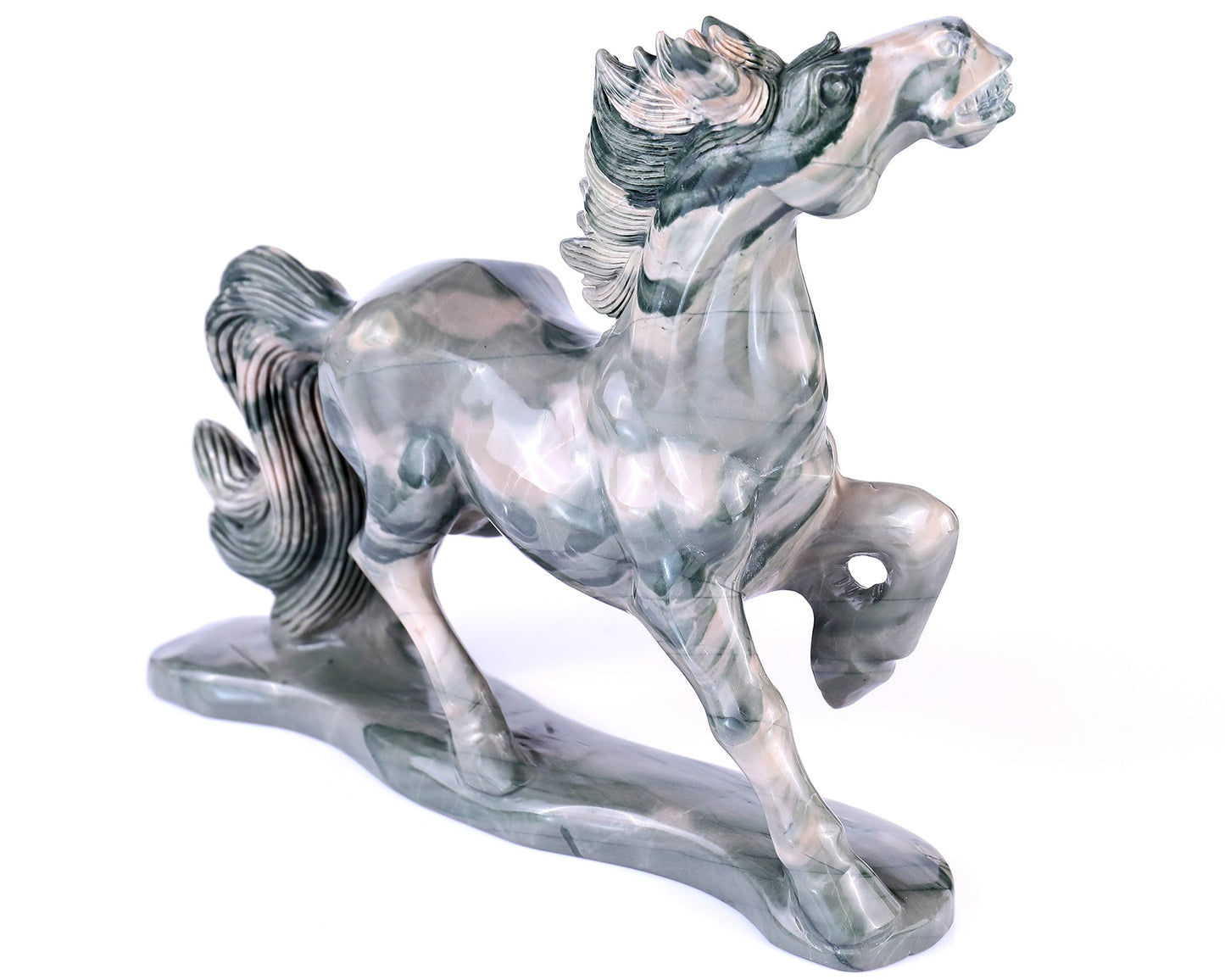 Nicedony 10.2" Jiulong Jade Hand Carved Crystal Horse Sculpture