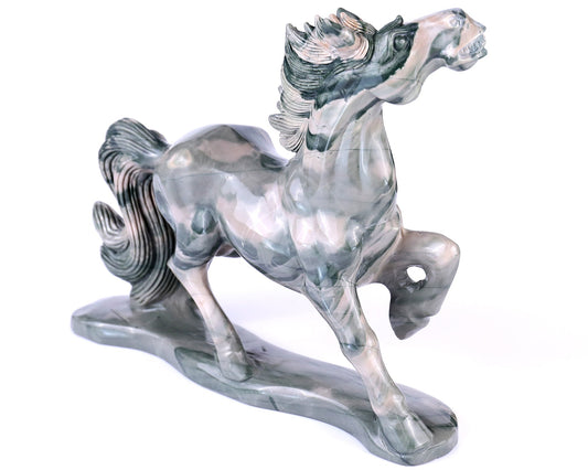 Nicedony 10.2" Jiulong Jade Hand Carved Crystal Horse Sculpture