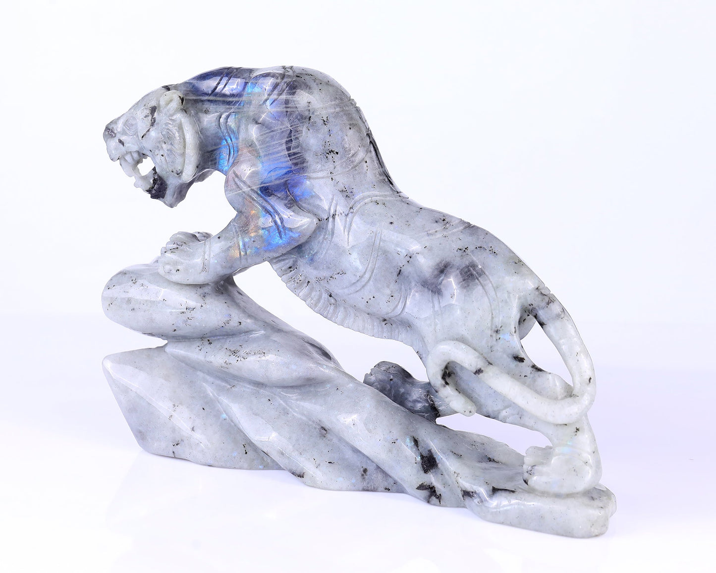Nicedony 10.2" Labradorite Hand Carved Crystal Tiger Sculpture - View 7