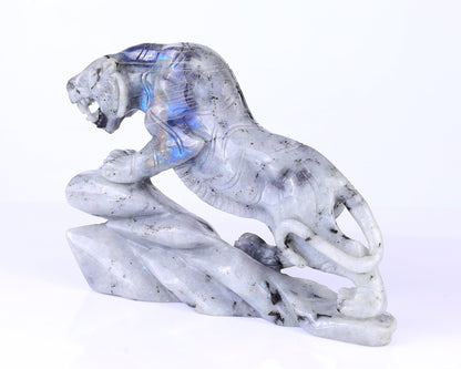 Nicedony 10.2" Labradorite Hand Carved Crystal Tiger Sculpture - View 7