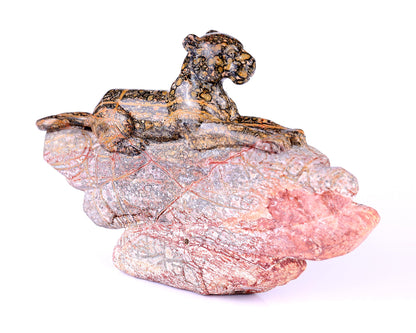 Nicedony 10.2" Leopard Skin Jasper Hand Carved Crystal Leopard Sculpture