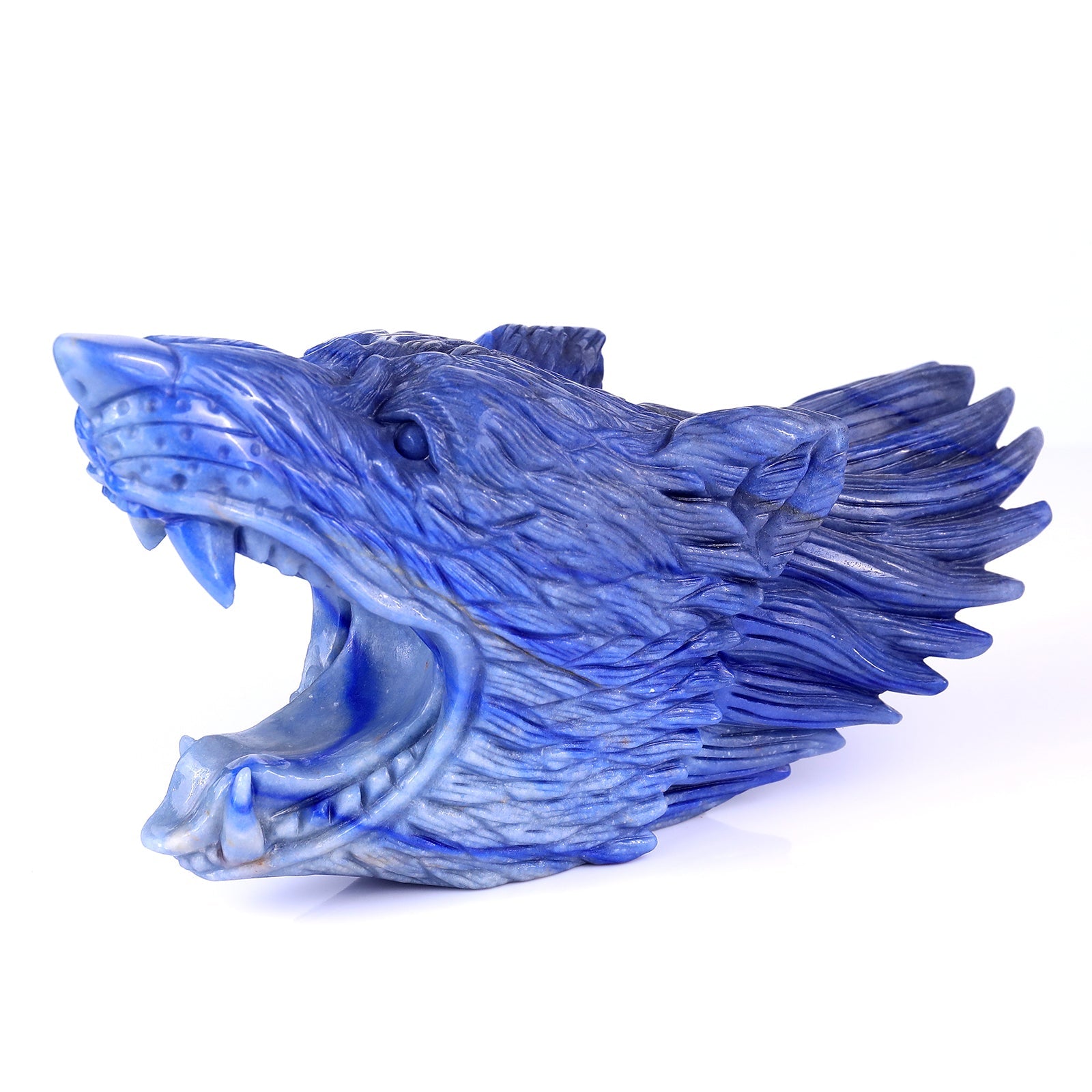 Nicedony 10.4" Blue Aventurine Hand Carved Crystal Wolf Head Sculpture - View 7