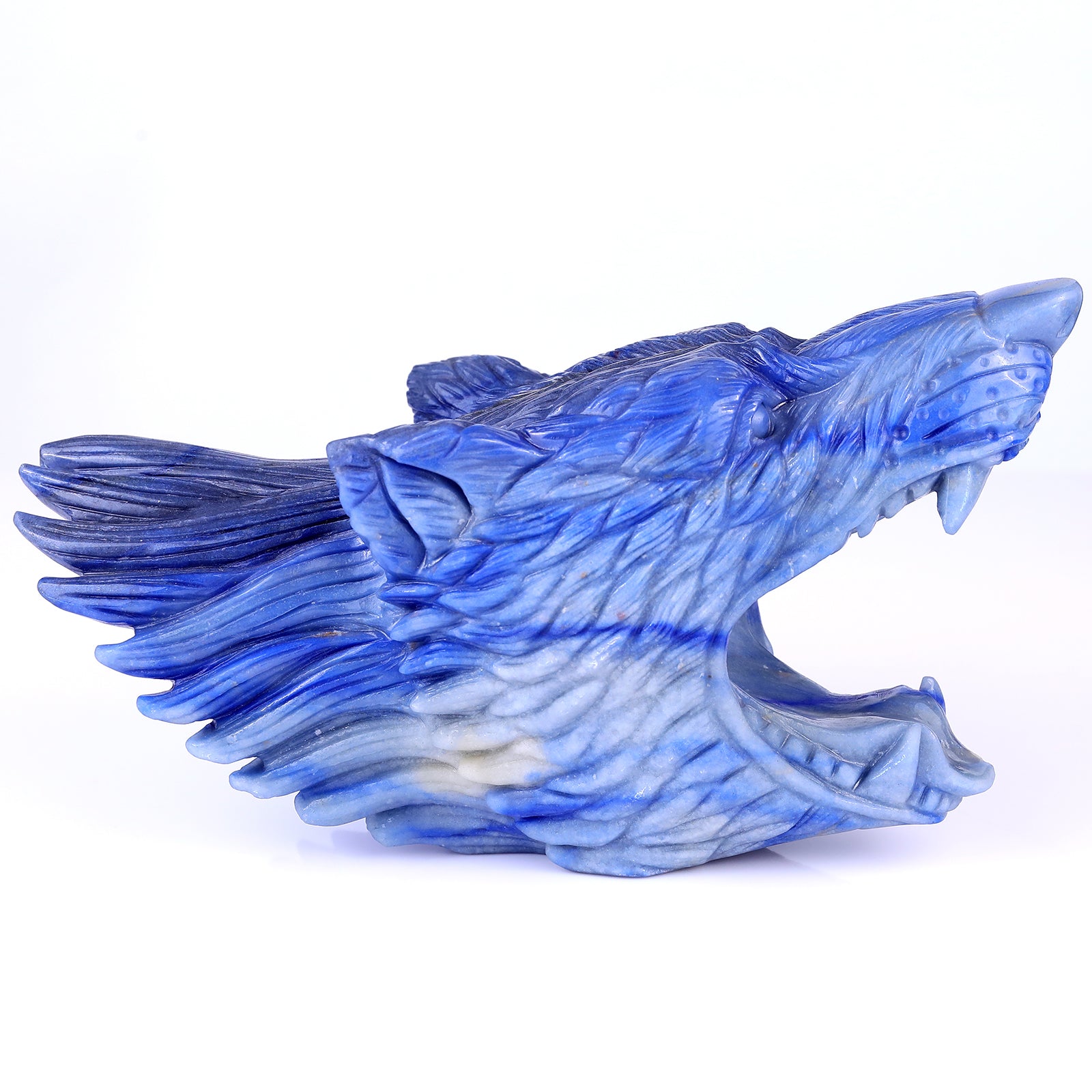 Nicedony 10.4" Blue Aventurine Hand Carved Crystal Wolf Head Sculpture