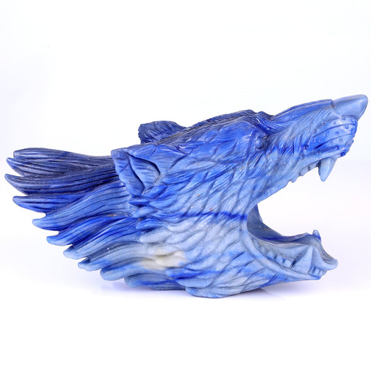 Nicedony 10.4" Blue Aventurine Hand Carved Crystal Wolf Head Sculpture