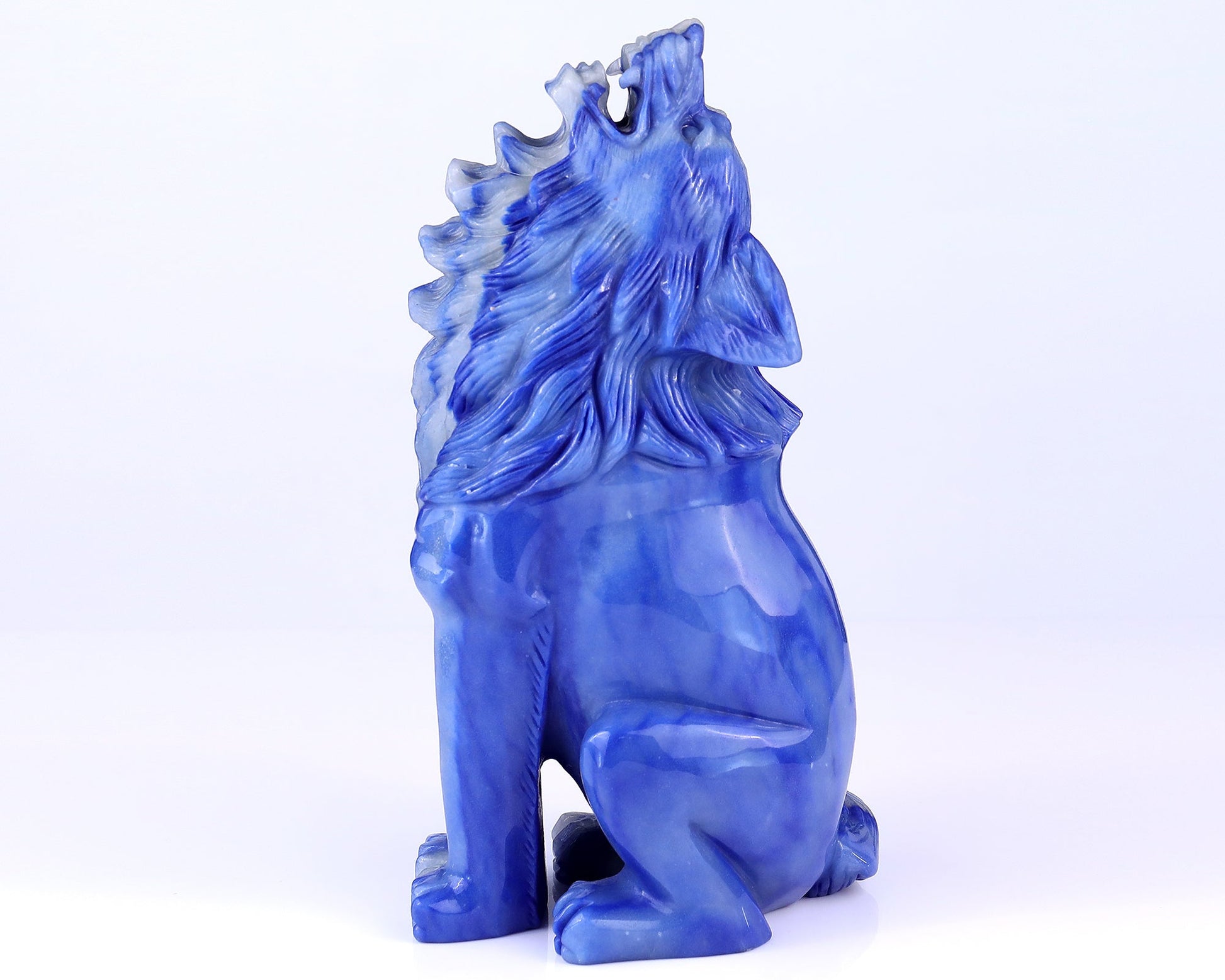 Nicedony Amazing 10.4" Blue Aventurine Hand Carved Crystal Wolf Sculpture