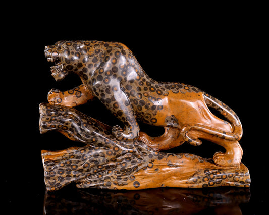 Nicedony 10.6" Leopard Skin Agate Hand Carved Crystal Leopard Sculpture