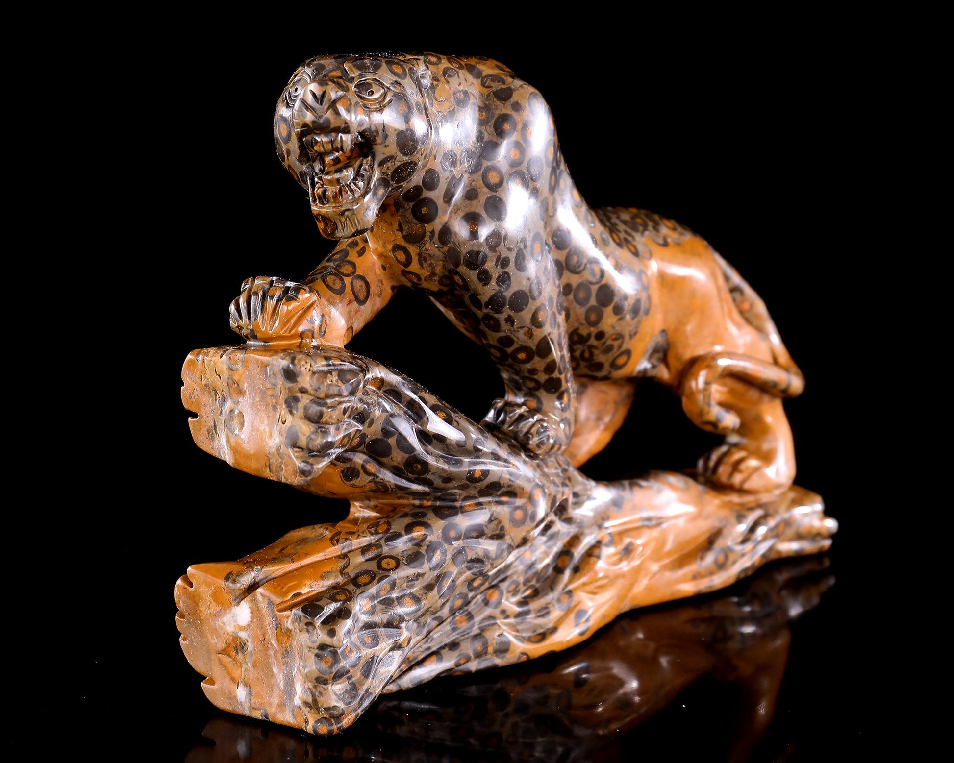 Nicedony 10.6" Leopard Skin Agate Hand Carved Crystal Leopard Sculpture - View 3