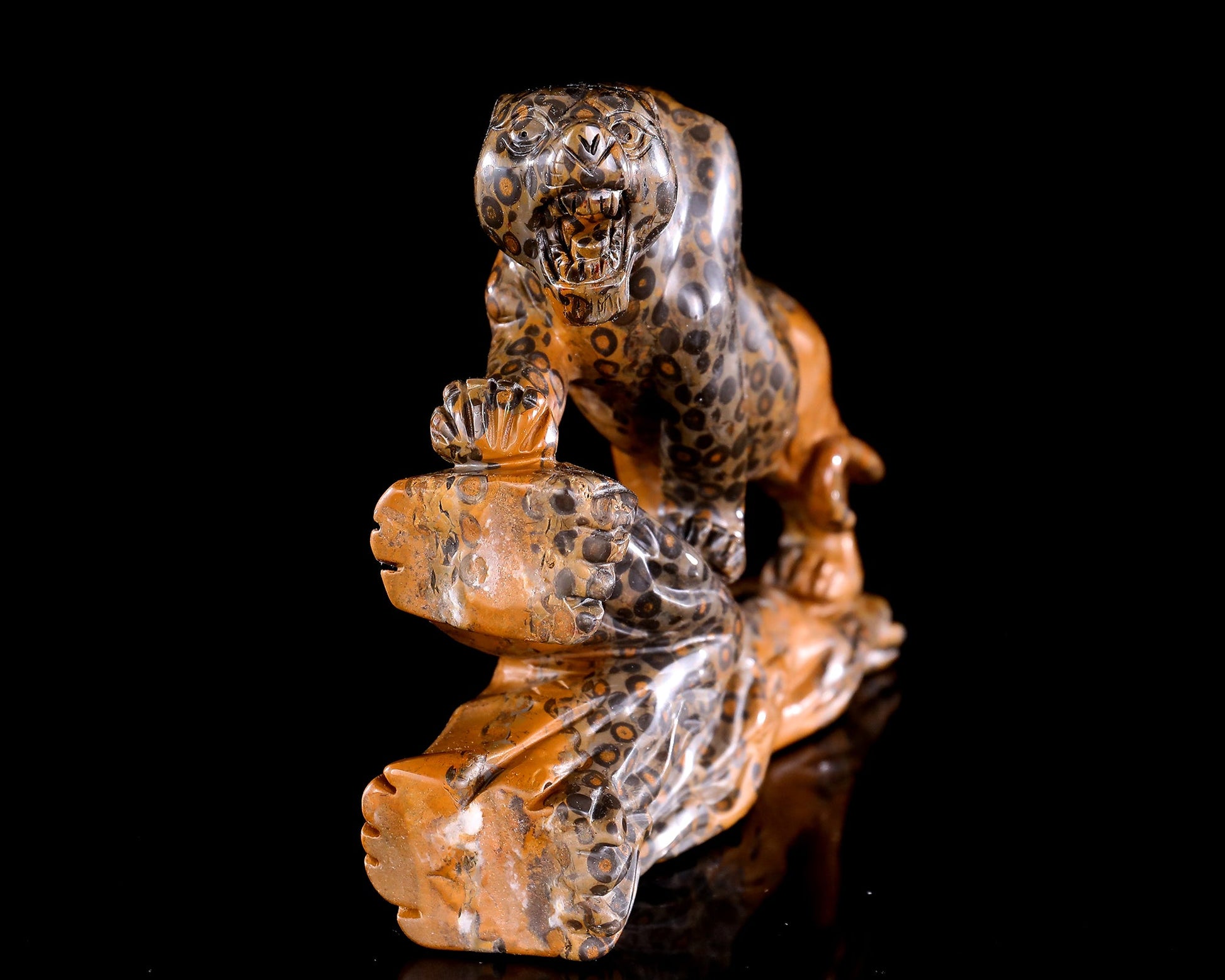 Nicedony 10.6" Leopard Skin Agate Hand Carved Crystal Leopard Sculpture - View 4