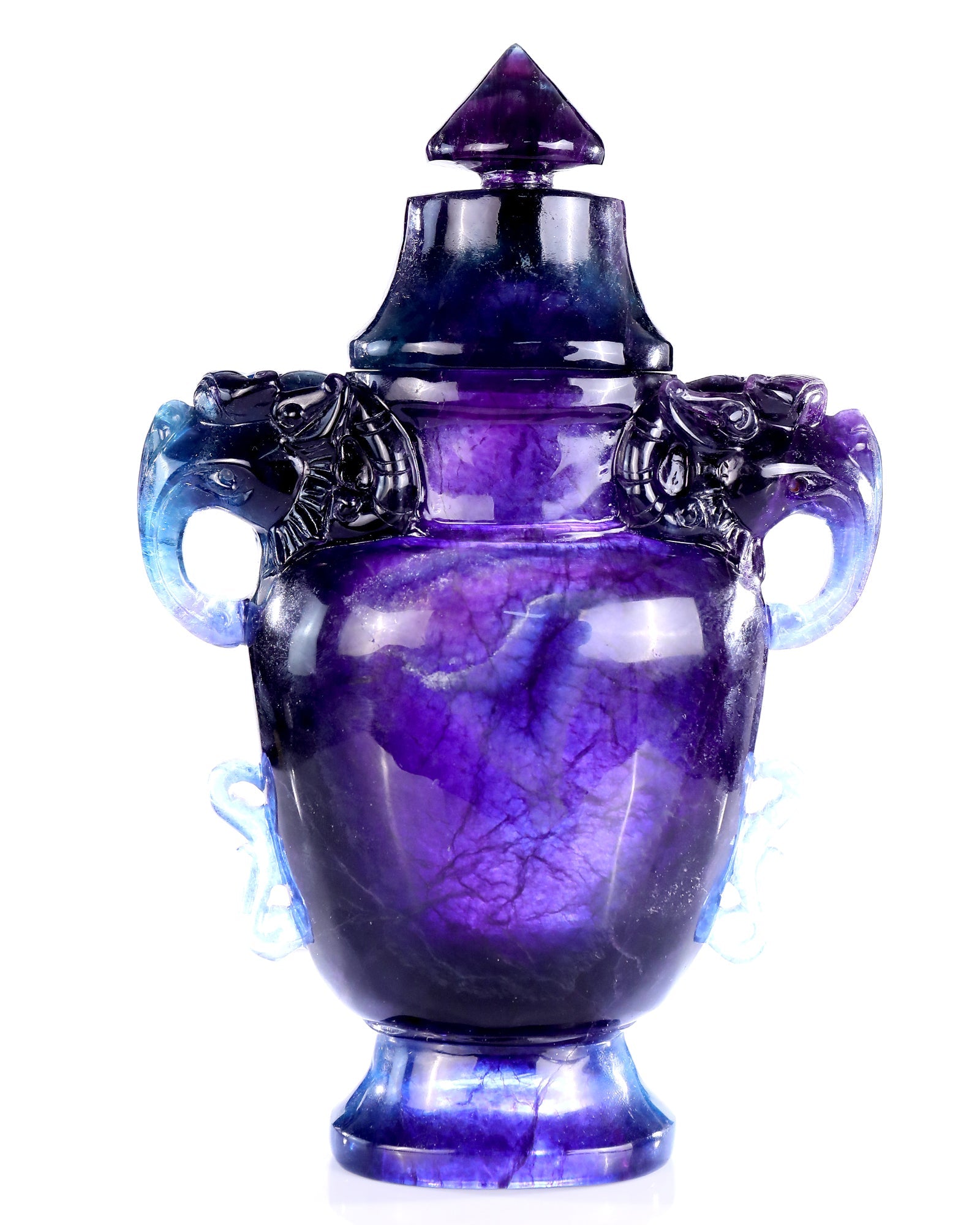 Nicedony 10.6” Natural Fluorite Hand Carved Crystal Vase with Lid