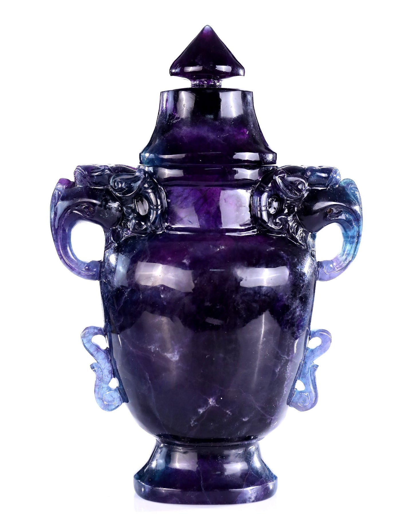 Nicedony 10.6” Natural Fluorite Hand Carved Crystal Vase with Lid - View 10