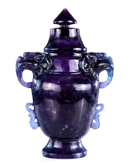 Nicedony 10.6” Natural Fluorite Hand Carved Crystal Vase with Lid - View 10