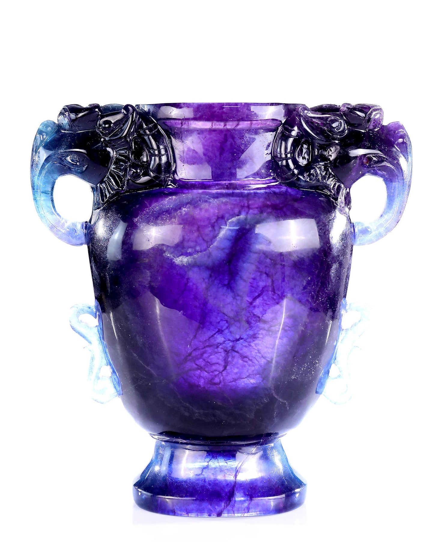 Nicedony 10.6” Natural Fluorite Hand Carved Crystal Vase with Lid - View 2