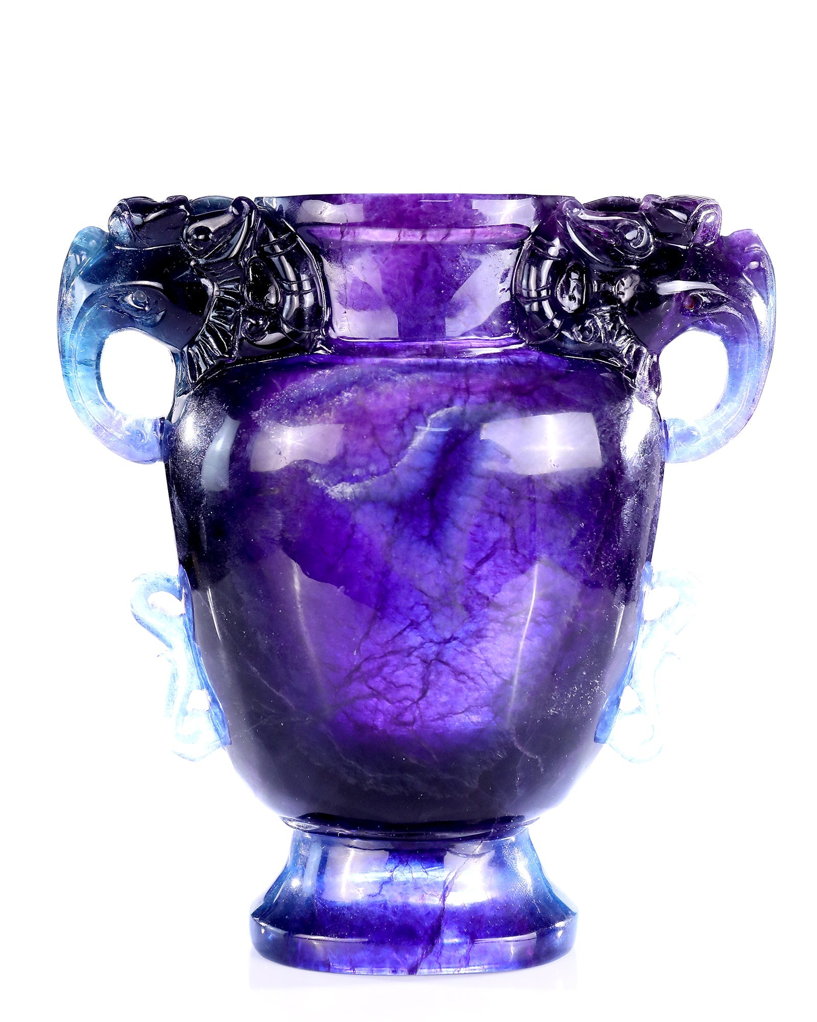 Nicedony 10.6” Natural Fluorite Hand Carved Crystal Vase with Lid - View 2
