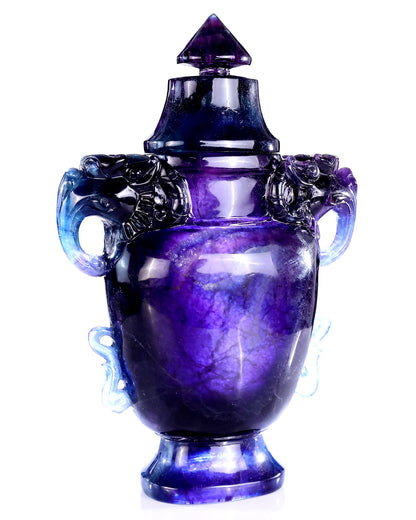 Nicedony 10.6” Natural Fluorite Hand Carved Crystal Vase with Lid - View 3