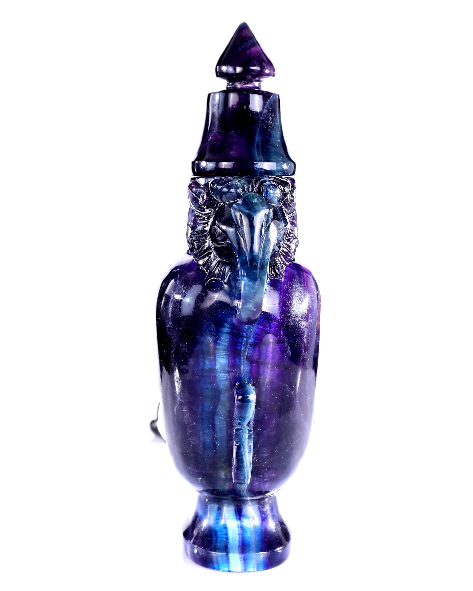 Nicedony 10.6” Natural Fluorite Hand Carved Crystal Vase with Lid - View 4