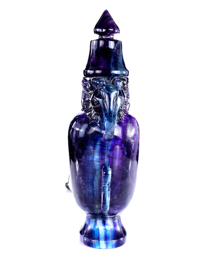 Nicedony 10.6” Natural Fluorite Hand Carved Crystal Vase with Lid - View 4