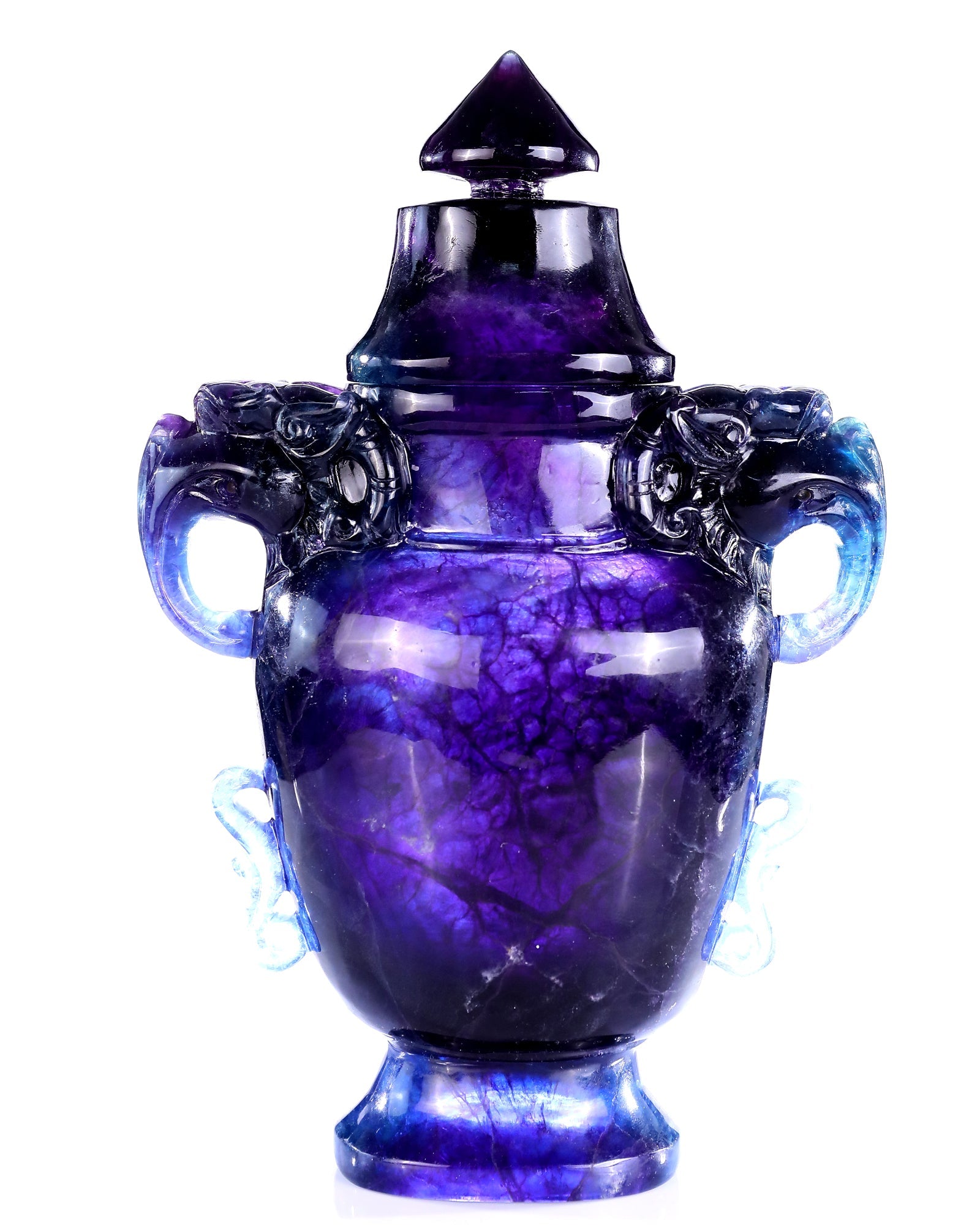 Nicedony 10.6” Natural Fluorite Hand Carved Crystal Vase with Lid - View 5