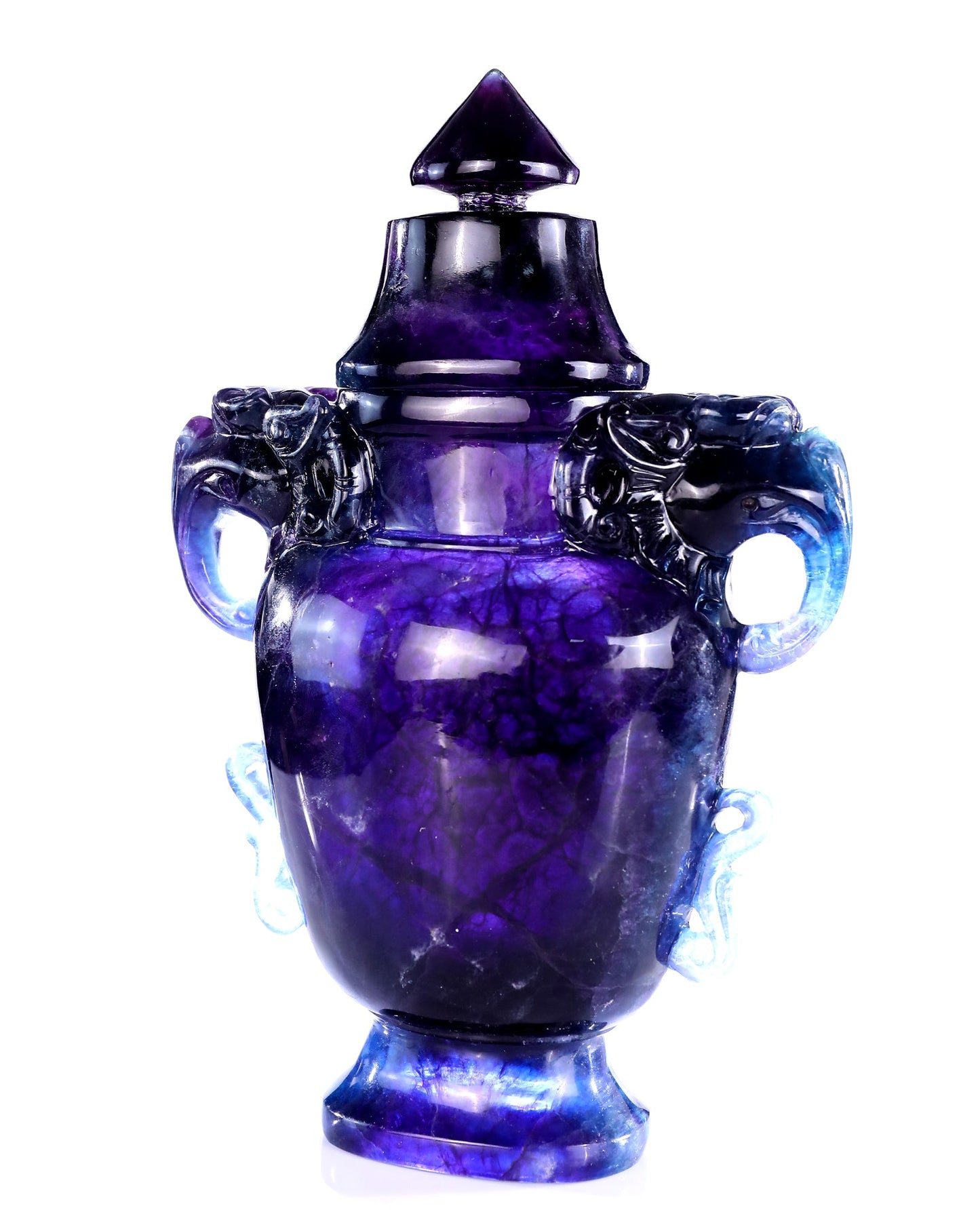 Nicedony 10.6” Natural Fluorite Hand Carved Crystal Vase with Lid - View 6