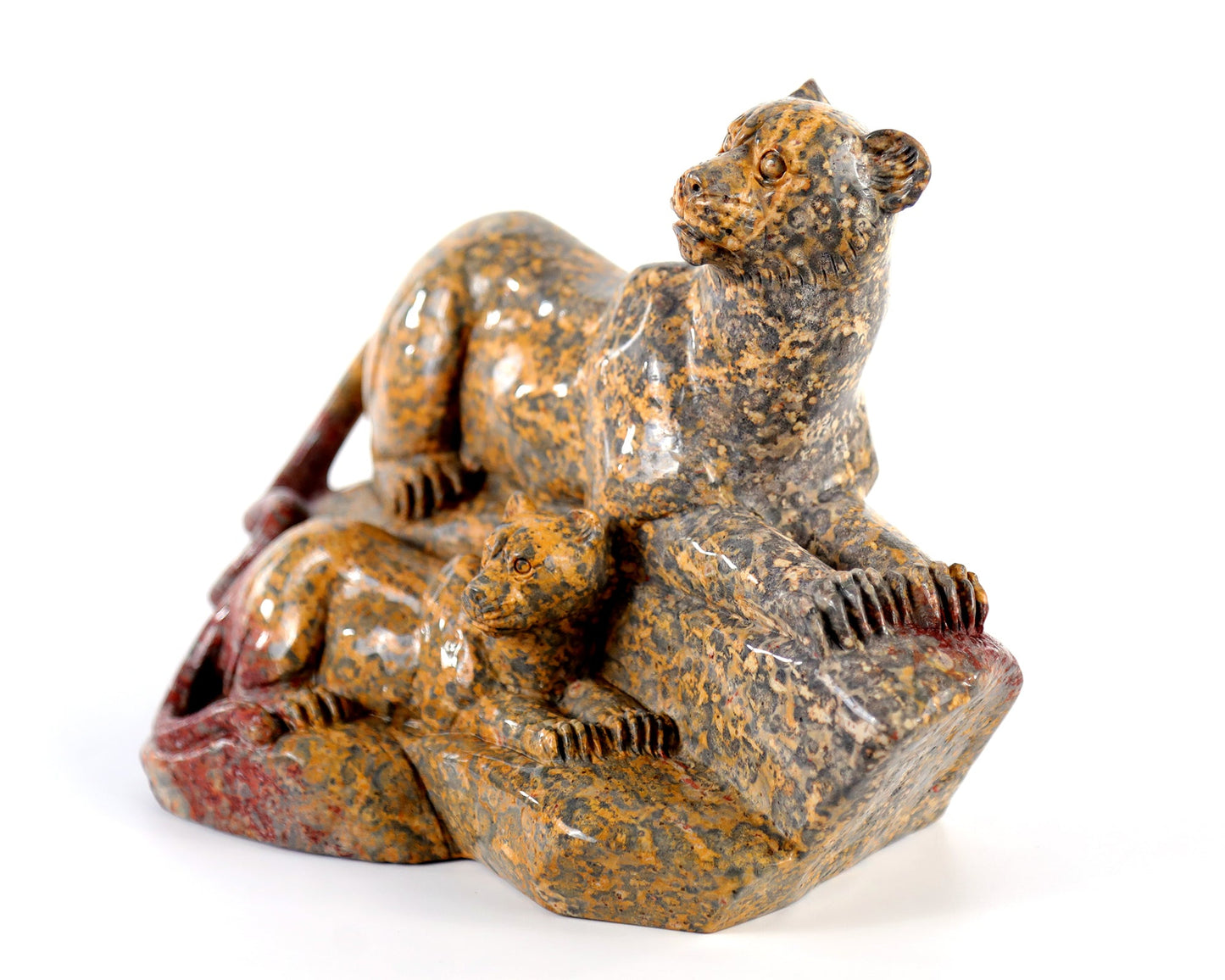 Nicedony 10.8" Leopard Skin Jasper Hand Carved Crystal Leopard Sculpture