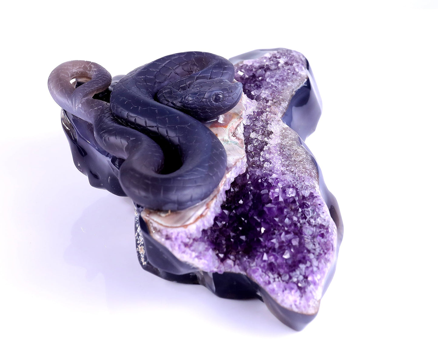 Nicedony 10.9" Amethyst Geode Agate Hand Carved Snake Sculpture - View 3