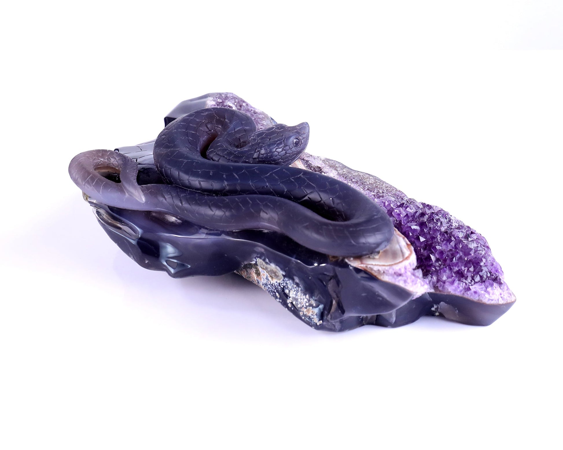 Nicedony 10.9" Amethyst Geode Agate Hand Carved Snake Sculpture - View 4