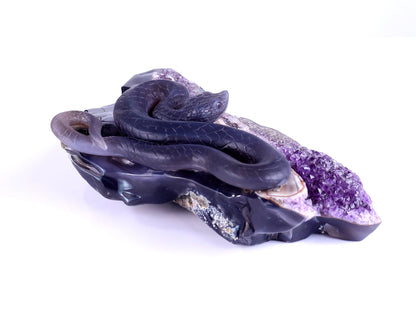 Nicedony 10.9" Amethyst Geode Agate Hand Carved Snake Sculpture - View 4