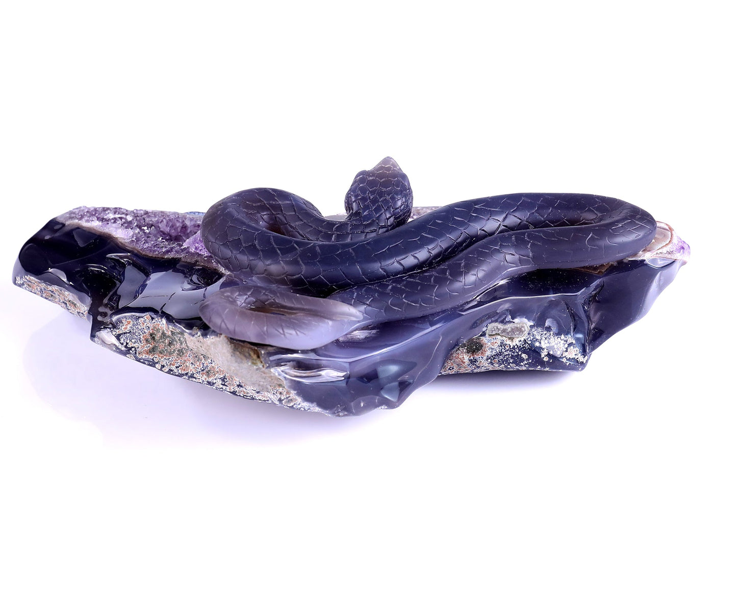 Nicedony 10.9" Amethyst Geode Agate Hand Carved Snake Sculpture - View 5