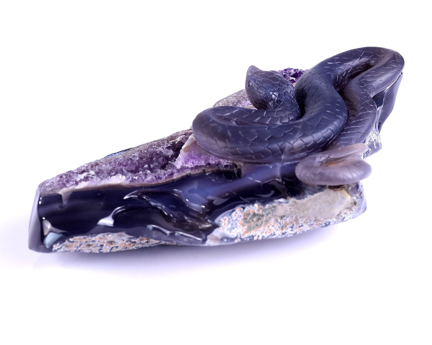 Nicedony 10.9" Amethyst Geode Agate Hand Carved Snake Sculpture - View 6