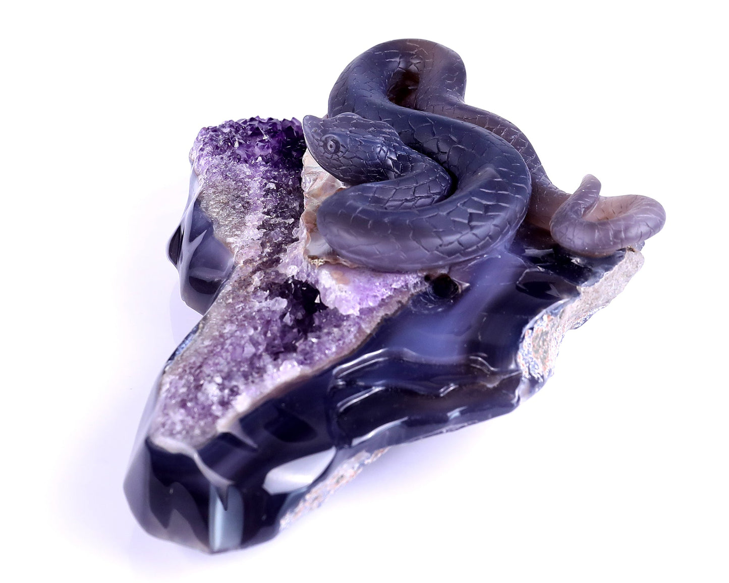 Nicedony 10.9" Amethyst Geode Agate Hand Carved Snake Sculpture - View 7