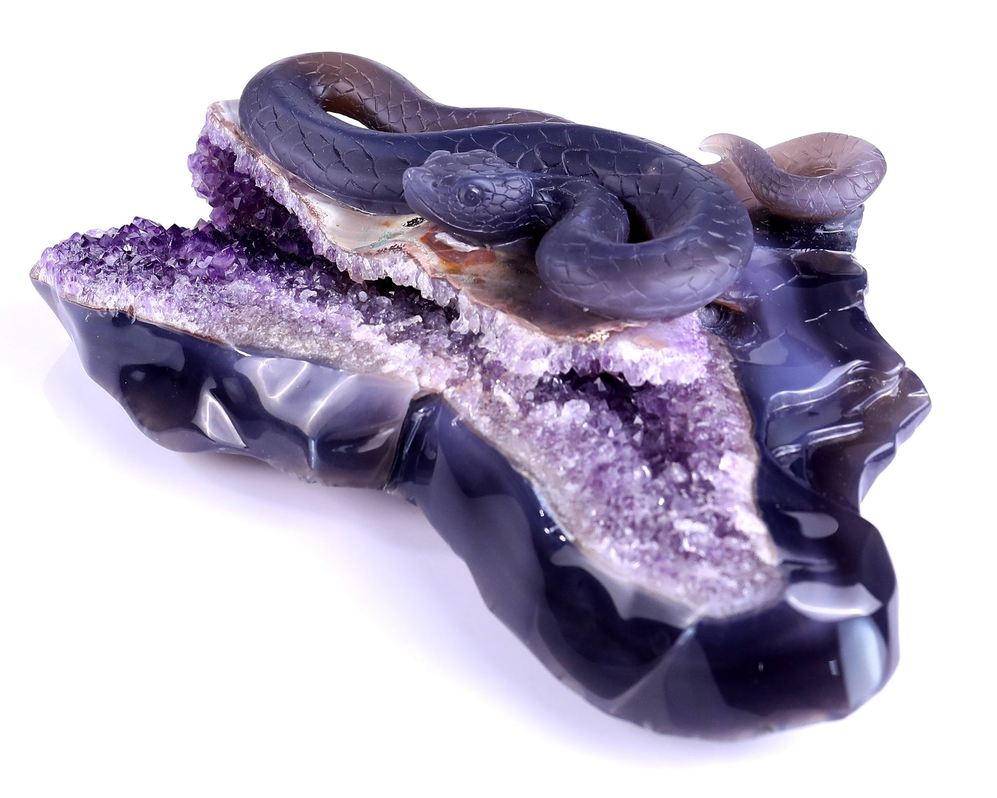 Nicedony 10.9" Amethyst Geode Agate Hand Carved Snake Sculpture - View 9