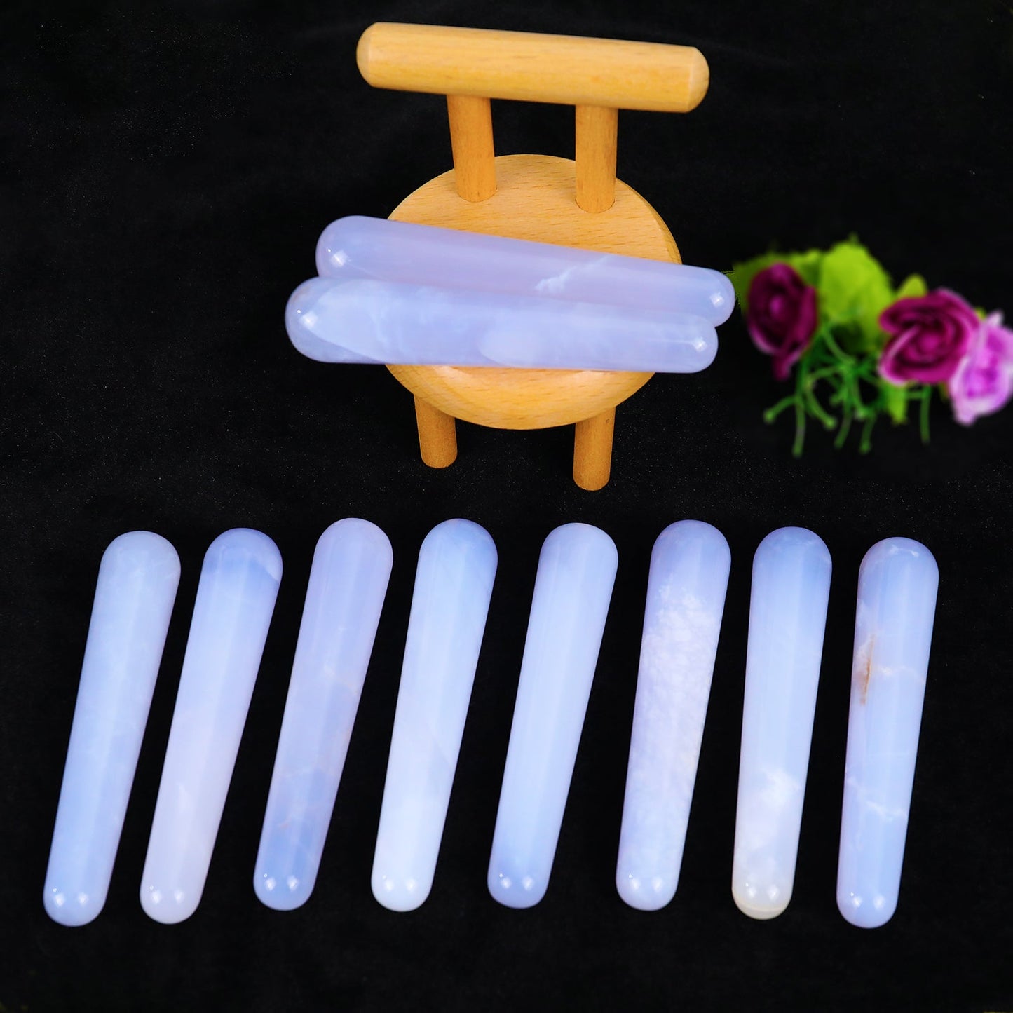 Nicedony 100mm Blue Chalcedony Hand Carved Guasha Wand,Massage Stick - View 4