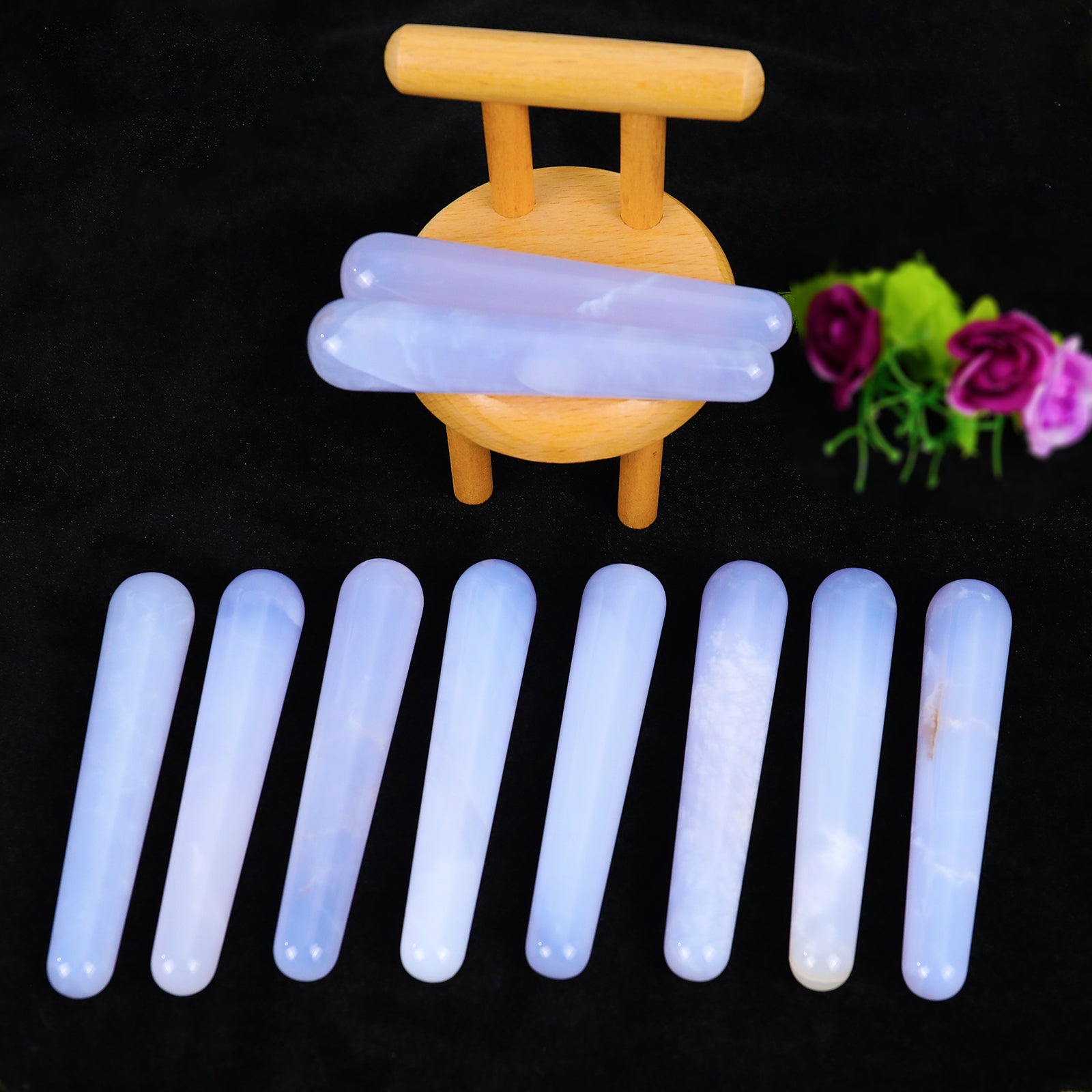 Nicedony 100mm Blue Chalcedony Hand Carved Guasha Wand,Massage Stick - View 4