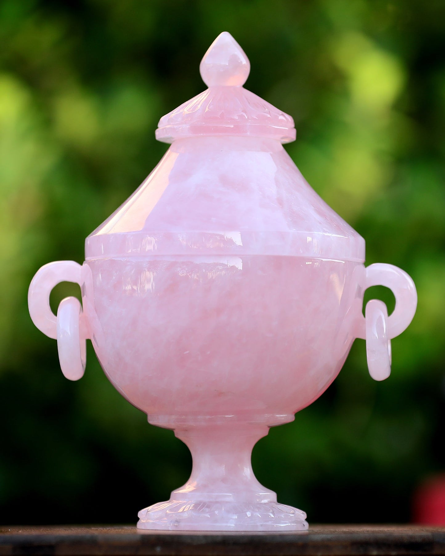 Nicedony 11.0” Rose Quartz Hand Carved Decorative Storage,Candy Bowl