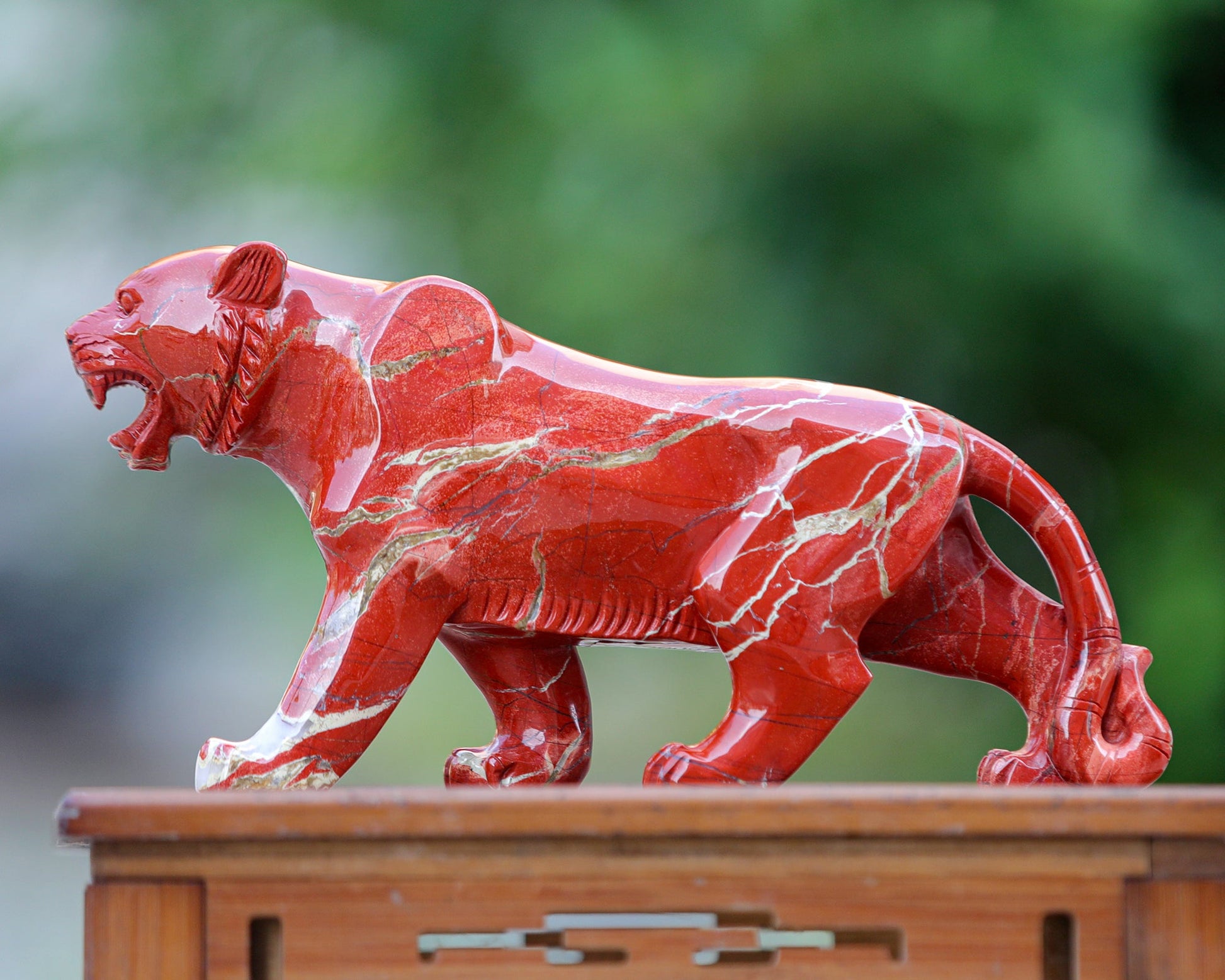 Nicedony Amazing 11.0" Red Jasper Hand Carved Crystal Tiger Sculpture - View 2