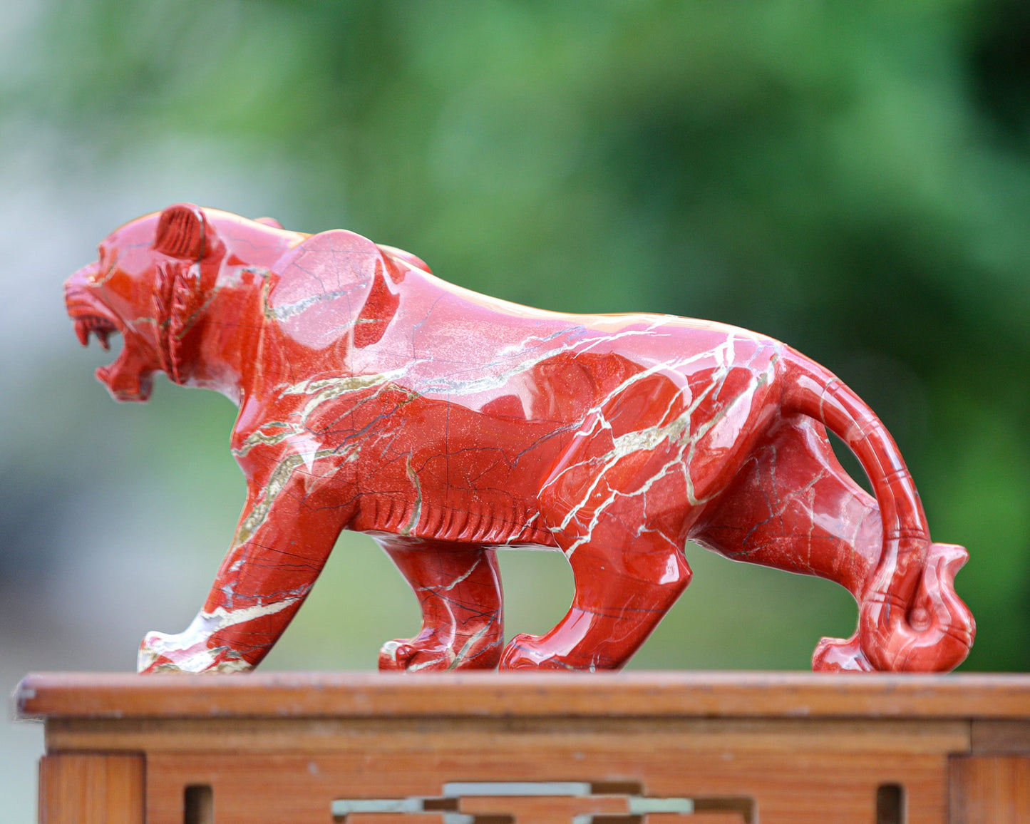 Nicedony Amazing 11.0" Red Jasper Hand Carved Crystal Tiger Sculpture - View 3