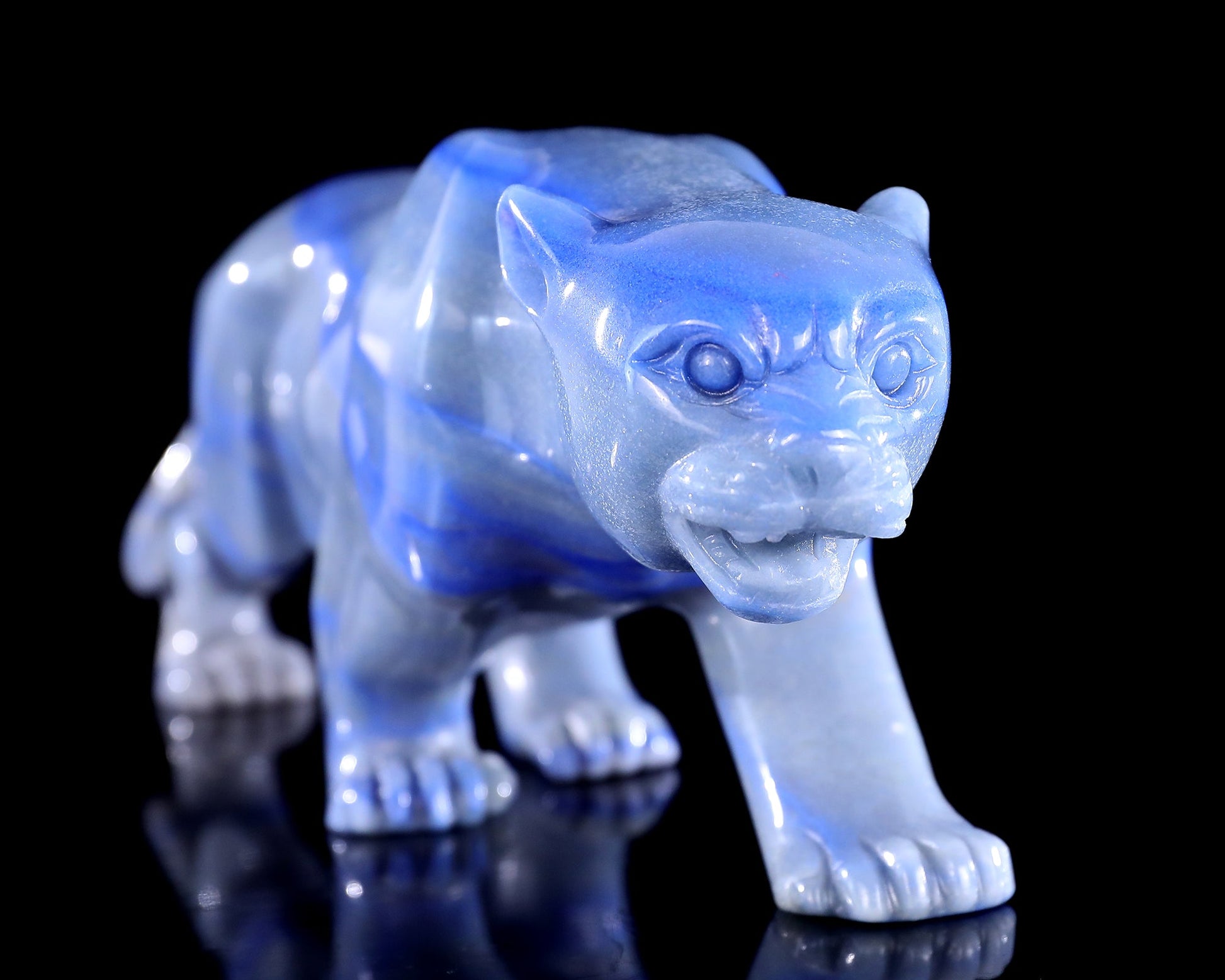 Nicedony 11.4" Blue Aventurine Hand Carved Crystal Leopard Sculpture