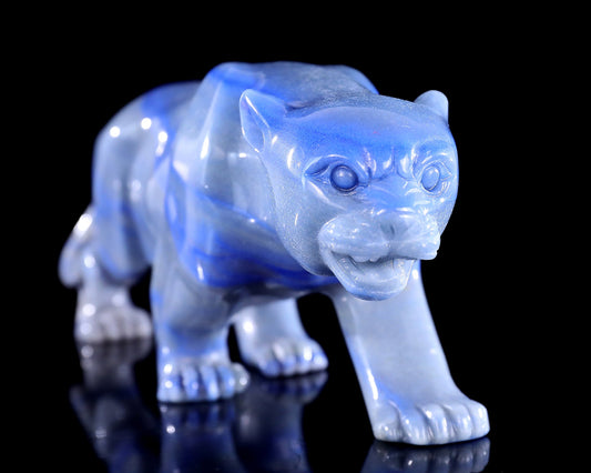 Nicedony 11.4" Blue Aventurine Hand Carved Crystal Leopard Sculpture