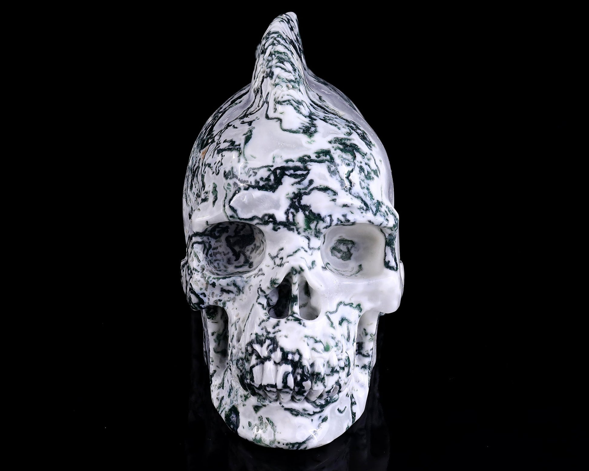 Nicedony 11.4" Moss Agate Hand Carved Crystal Fish Shape Skull Sculpture - View 2