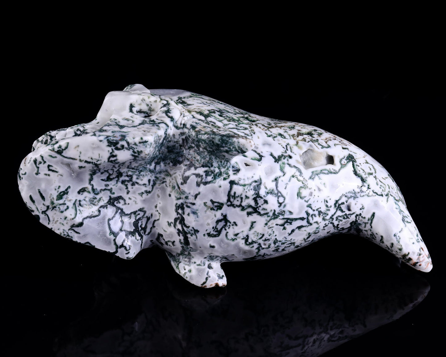 Nicedony 11.4" Moss Agate Hand Carved Crystal Fish Shape Skull Sculpture - View 8