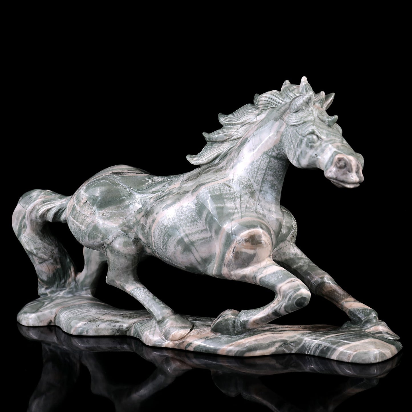 Nicedony 11.6" Jiulong Jade Hand Carved Crystal Horse Sculpture