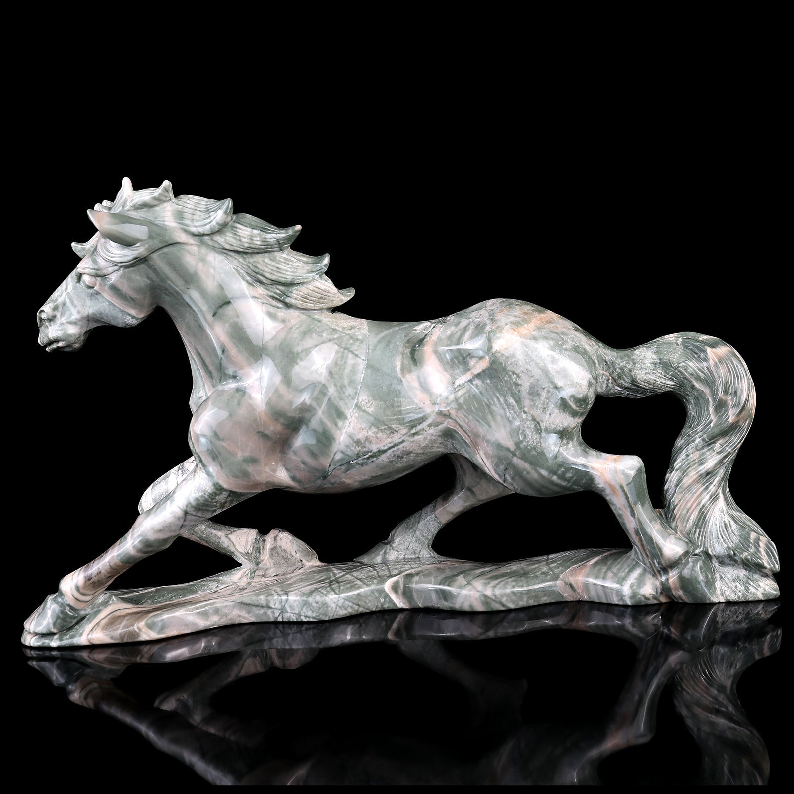 Nicedony 11.6" Jiulong Jade Hand Carved Crystal Horse Sculpture - View 3
