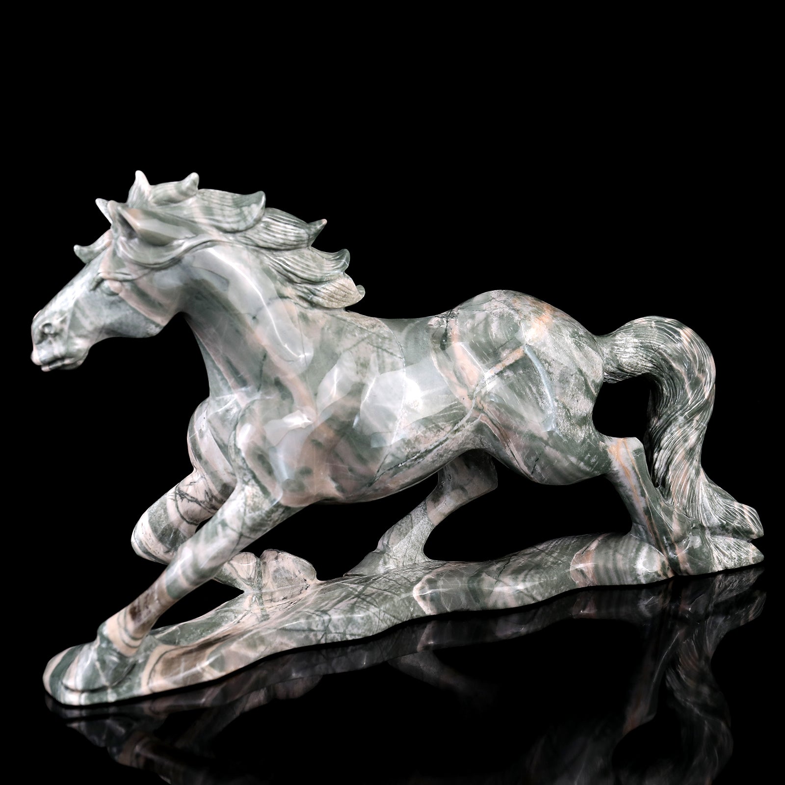 Nicedony 11.6" Jiulong Jade Hand Carved Crystal Horse Sculpture - View 5