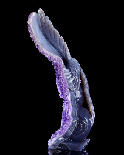 Nicedony 11.8" Amethyst Druse Agate Hand Carved Skulls and Owl - View 4