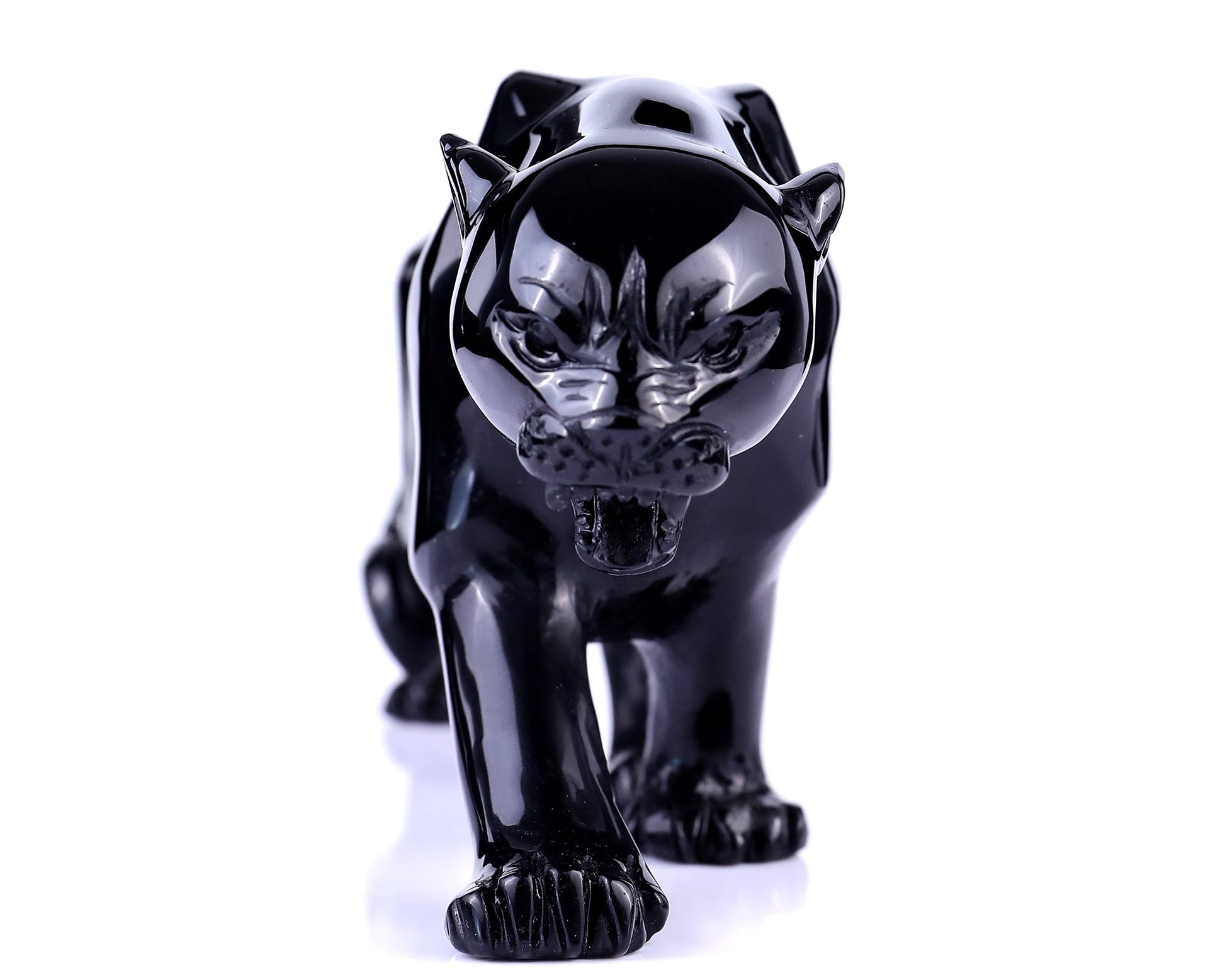 Nicedony 11.8"Black Obsidian Hand Carved Crystal Leopard Sculpture - View 2