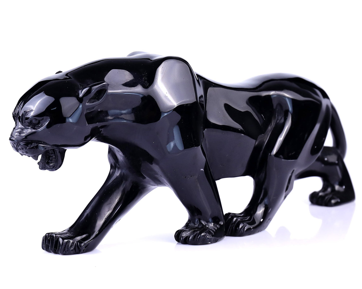 Nicedony 11.8"Black Obsidian Hand Carved Crystal Leopard Sculpture - View 3