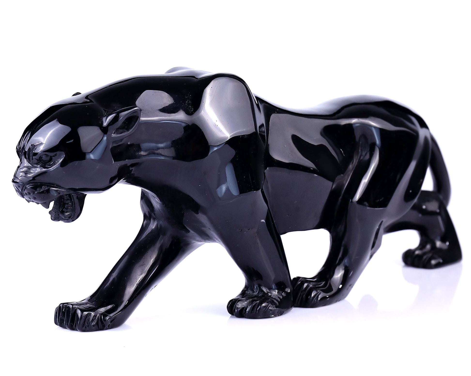 Nicedony 11.8"Black Obsidian Hand Carved Crystal Leopard Sculpture - View 3