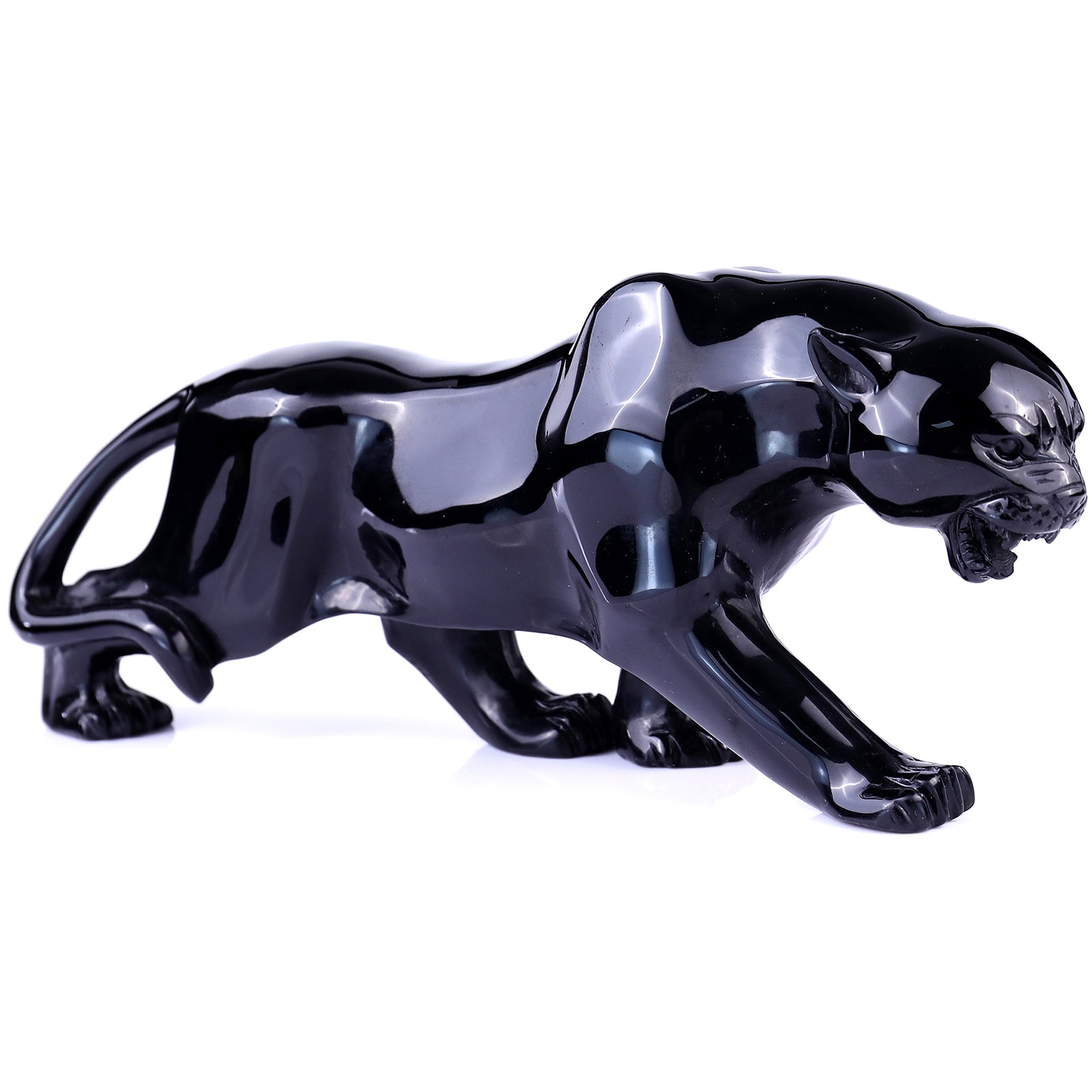 Nicedony 11.8"Black Obsidian Hand Carved Crystal Leopard Sculpture