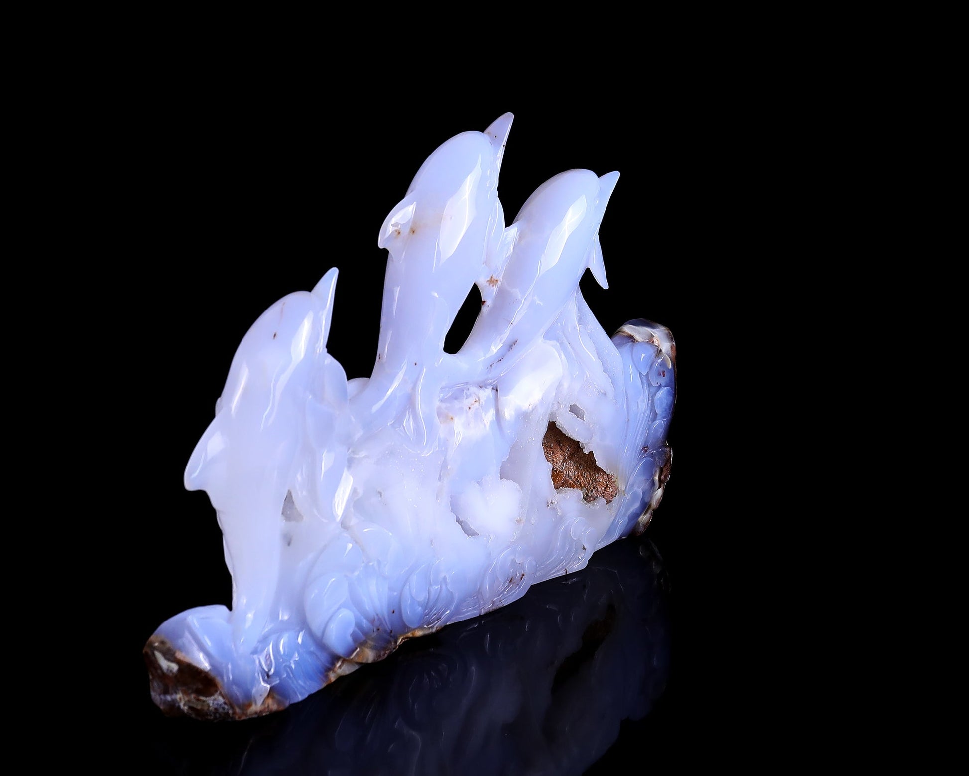 Nicedony 11.8" Blue Chalcedony Hand Carved Crystal Dolphins Sculpture - View 11