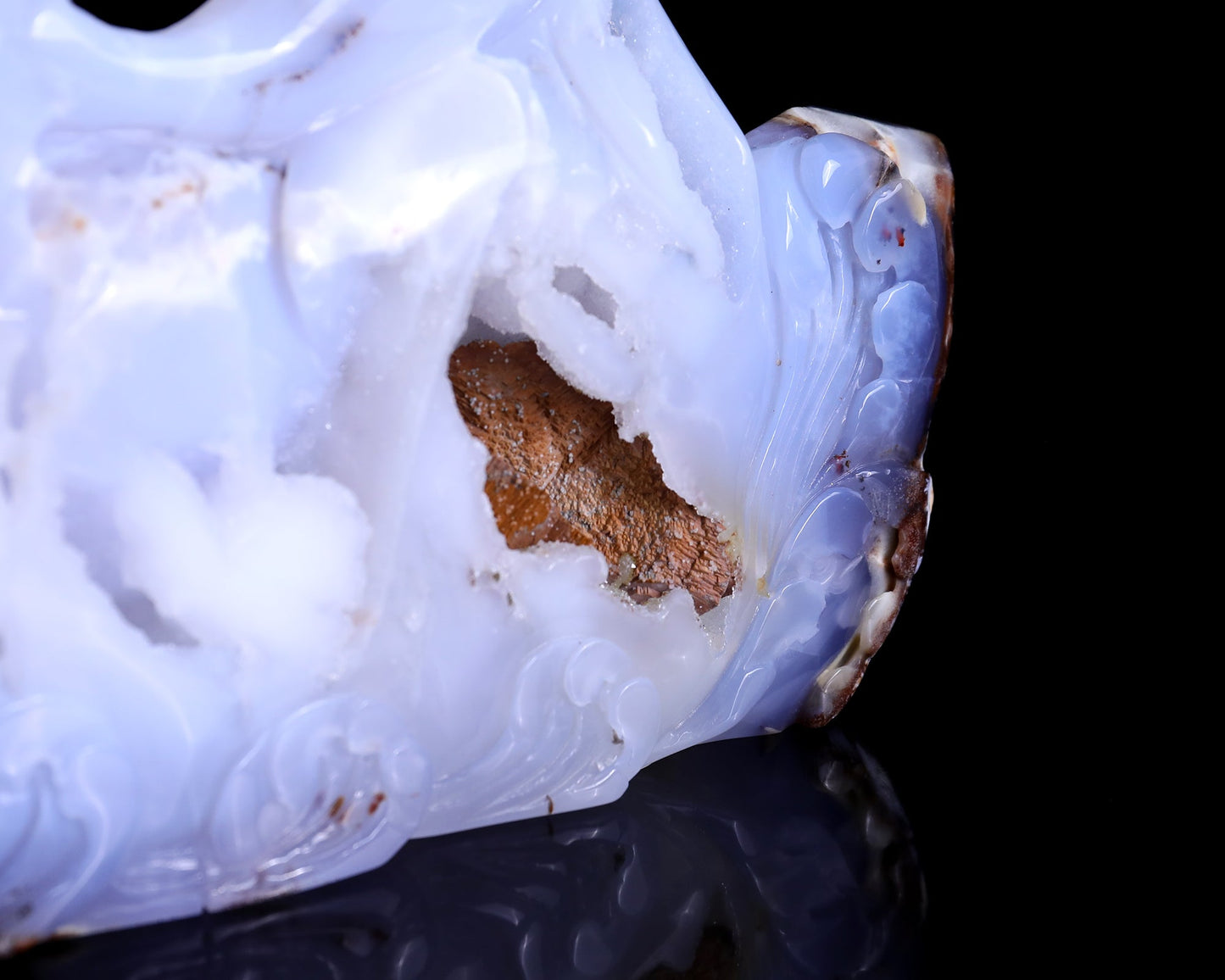 Nicedony 11.8" Blue Chalcedony Hand Carved Crystal Dolphins Sculpture - View 7