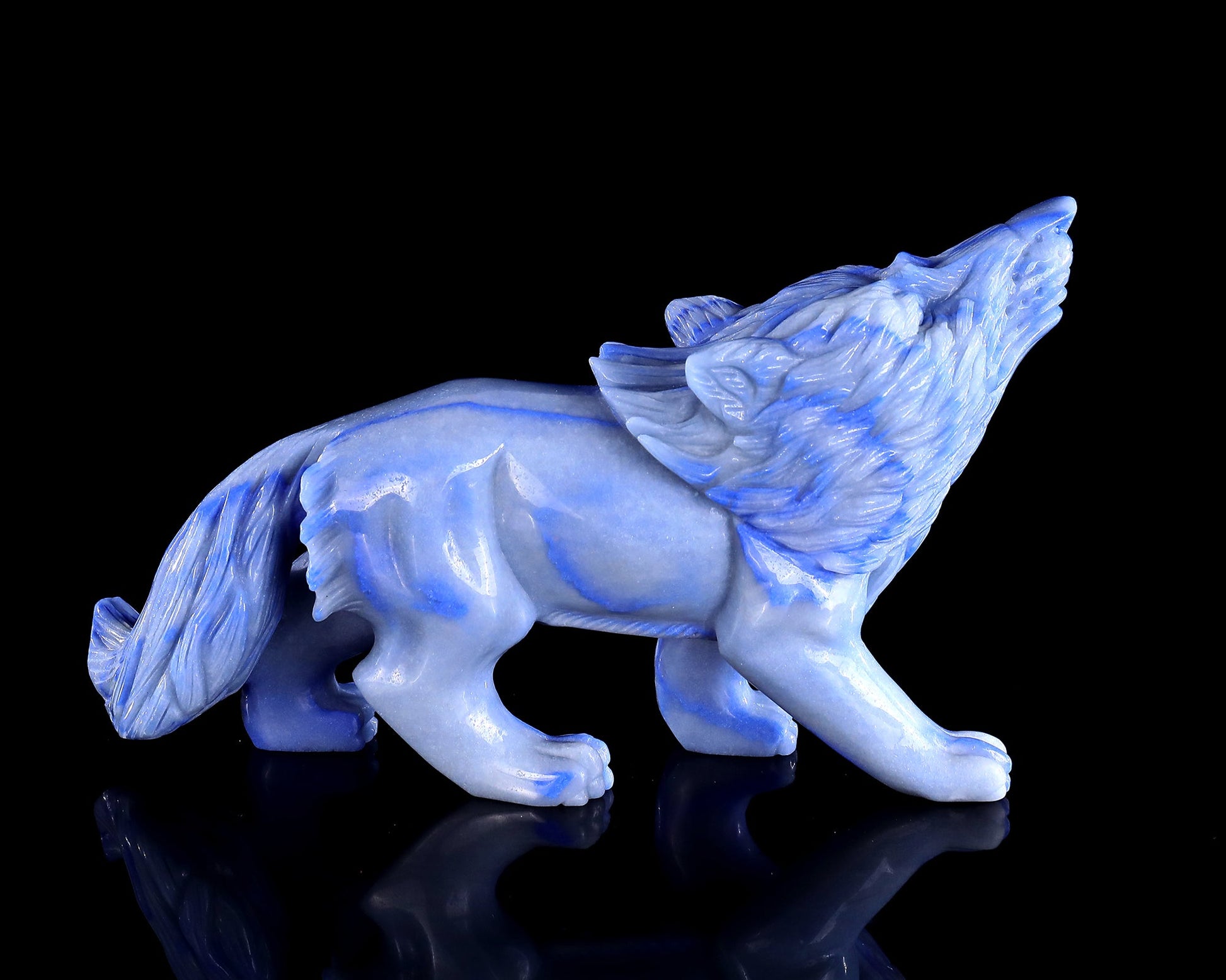 Nicedony 11" Blue Aventurine Chalcedony Hand Carved Wolf Sculpture